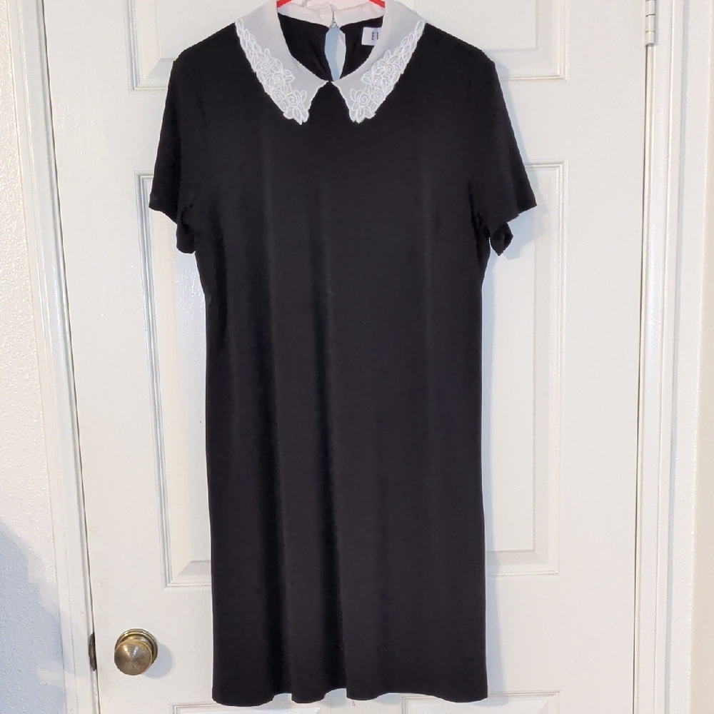 Elle Black Dress with White Collar Accent